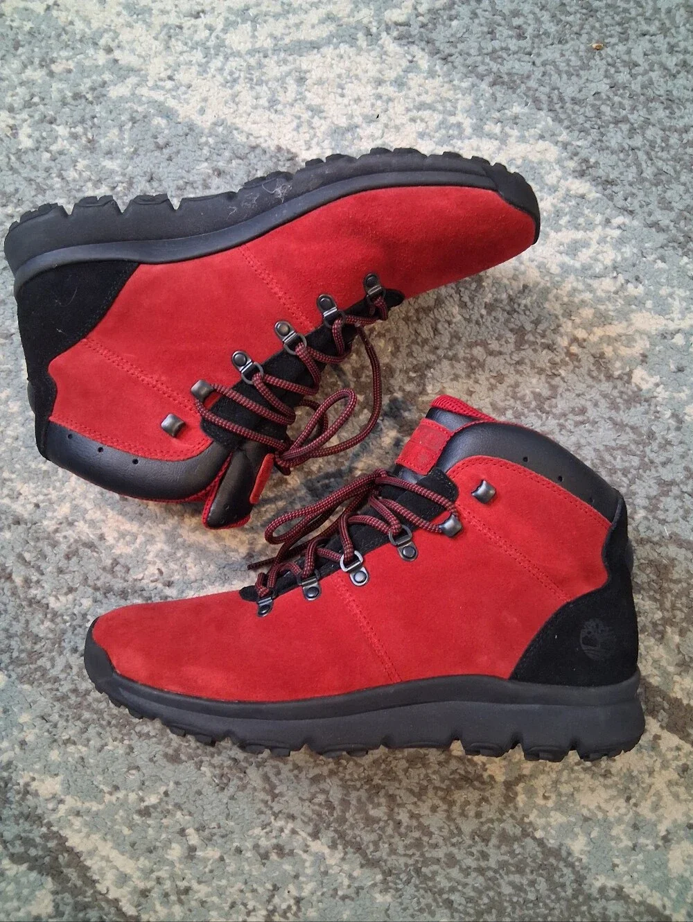 Timberland Men’s Red and Black Suede World Hiker Mid Boots